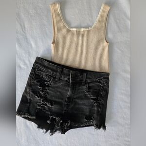 American Eagle - Distressed Black Denim Shorts